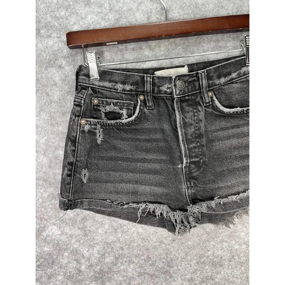 We The Free Shorts Womens 24 Black Distressed Denim Cutoff High Rise Raw Hem - Picture 2 of 11